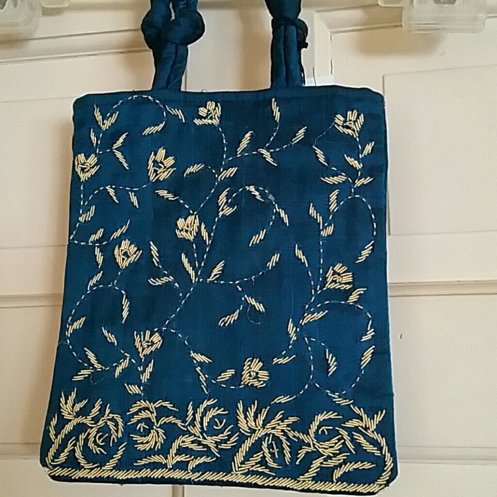 Bag NYC Designer Teal Blue Embroidered Bag NWT
